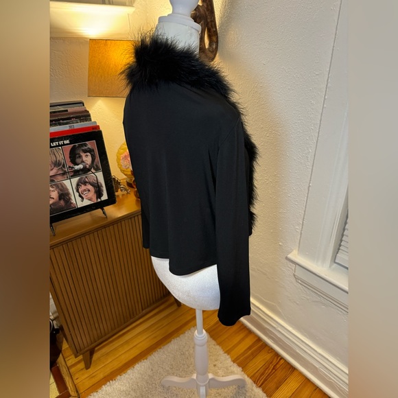 Calvin Klein Feathered Trimmed Cardigan Size Medium Sexy Black Going Out Top - Picture 6 of 11